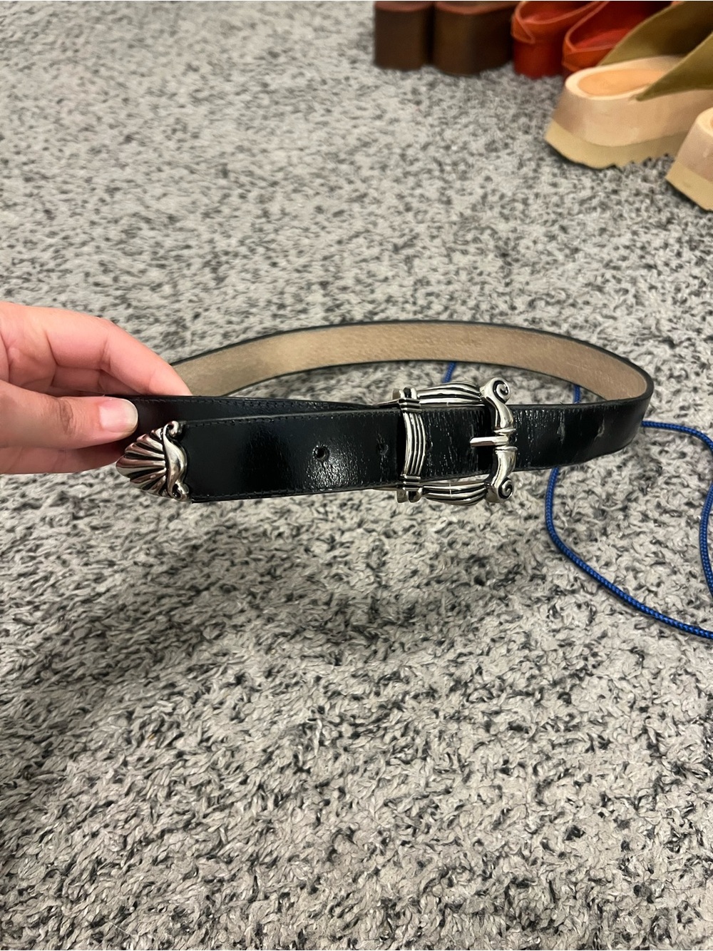 Vintage Donna Katz 90s Black Leather Belt with Decorative Silver Buckle